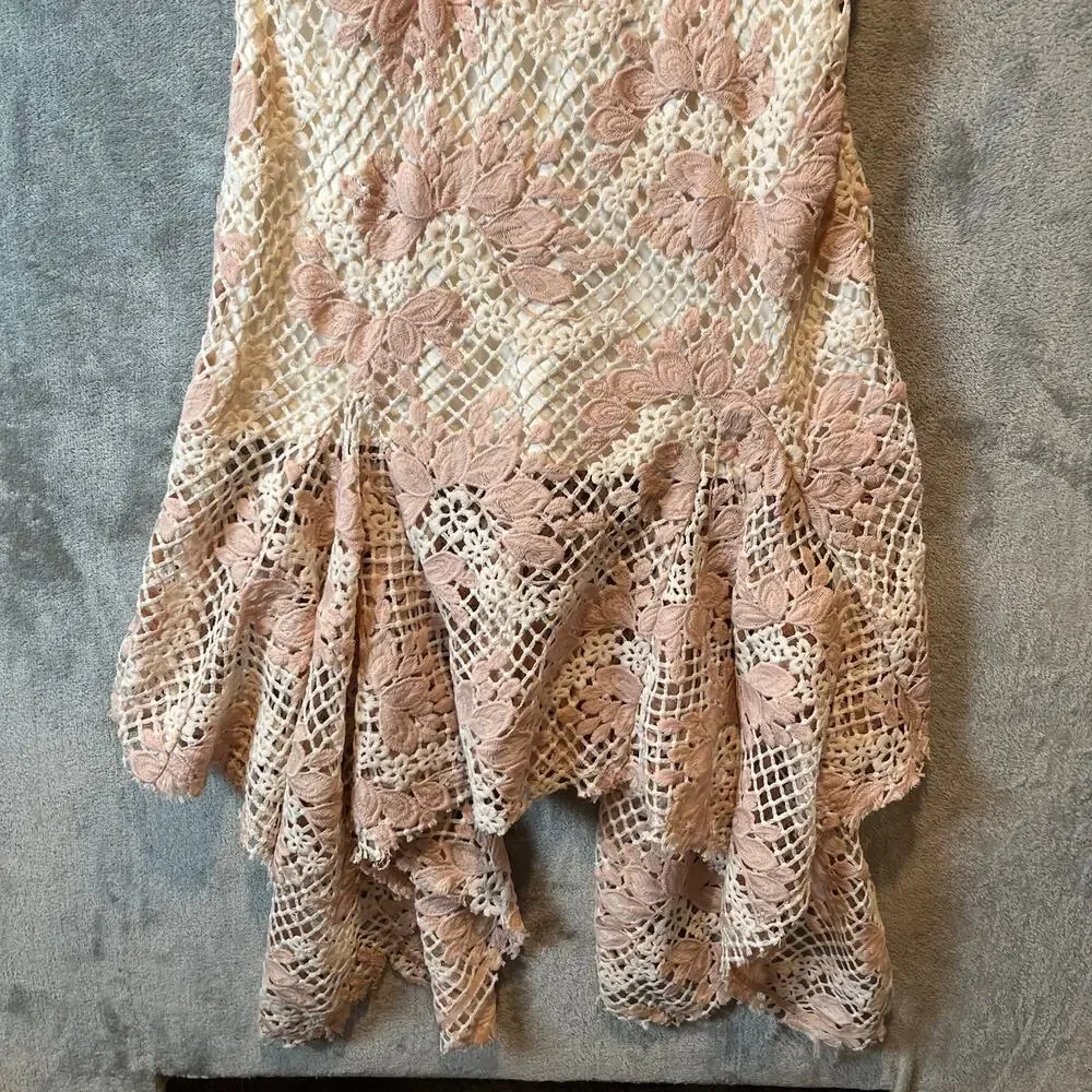 Keepsake Women's No Air Crochet Lace‎ Midi Dress  Ivory Blush Pink Floral 4 New